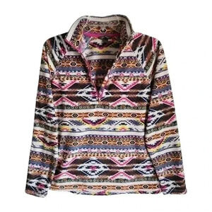Eddie Bauer Women’s M Southwest Fleece Pullover Quarter Zip Brown Pink Blue